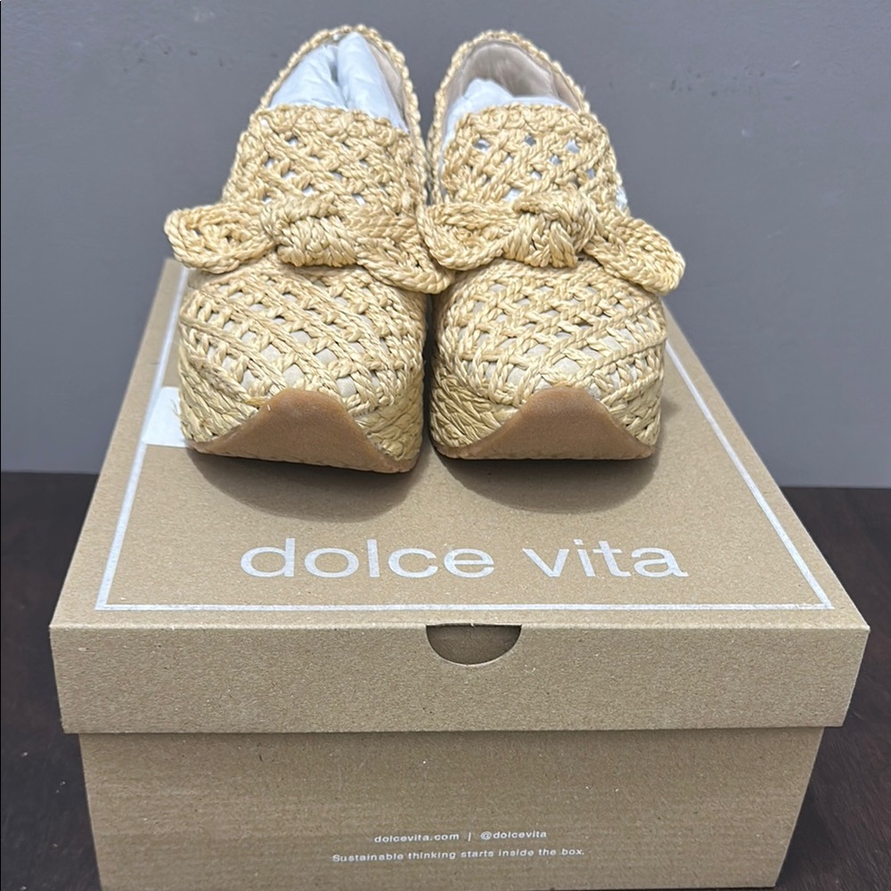 Dolce Vita Jaka Natural Raffia Platform Sneakers Size 7 Brand New in Box